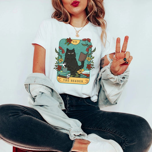 Cat Book Lover Shirt | Bookish Tarot Soft 100% Cotton Tee