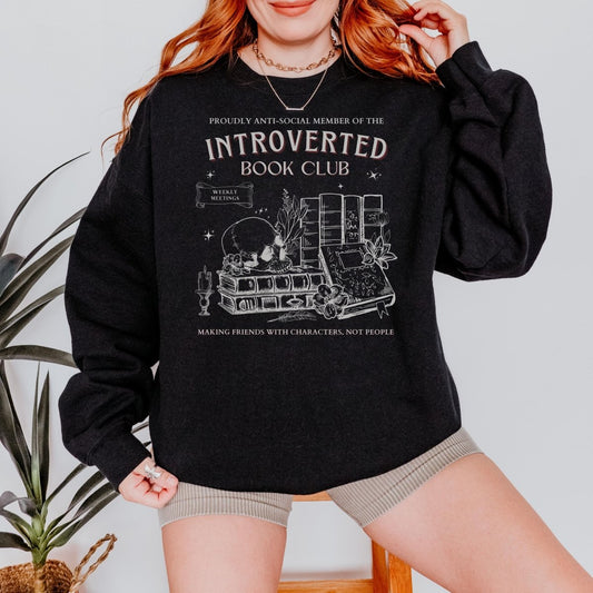 Introvert Book Club Sweatshirt | Book Lover Cotton Blend Crewneck
