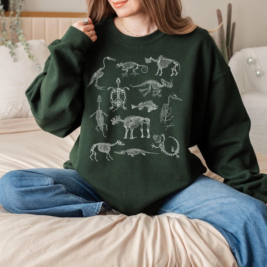 Animal Skeleton Sweatshirt | Paleontology Cotton Blend Crewneck