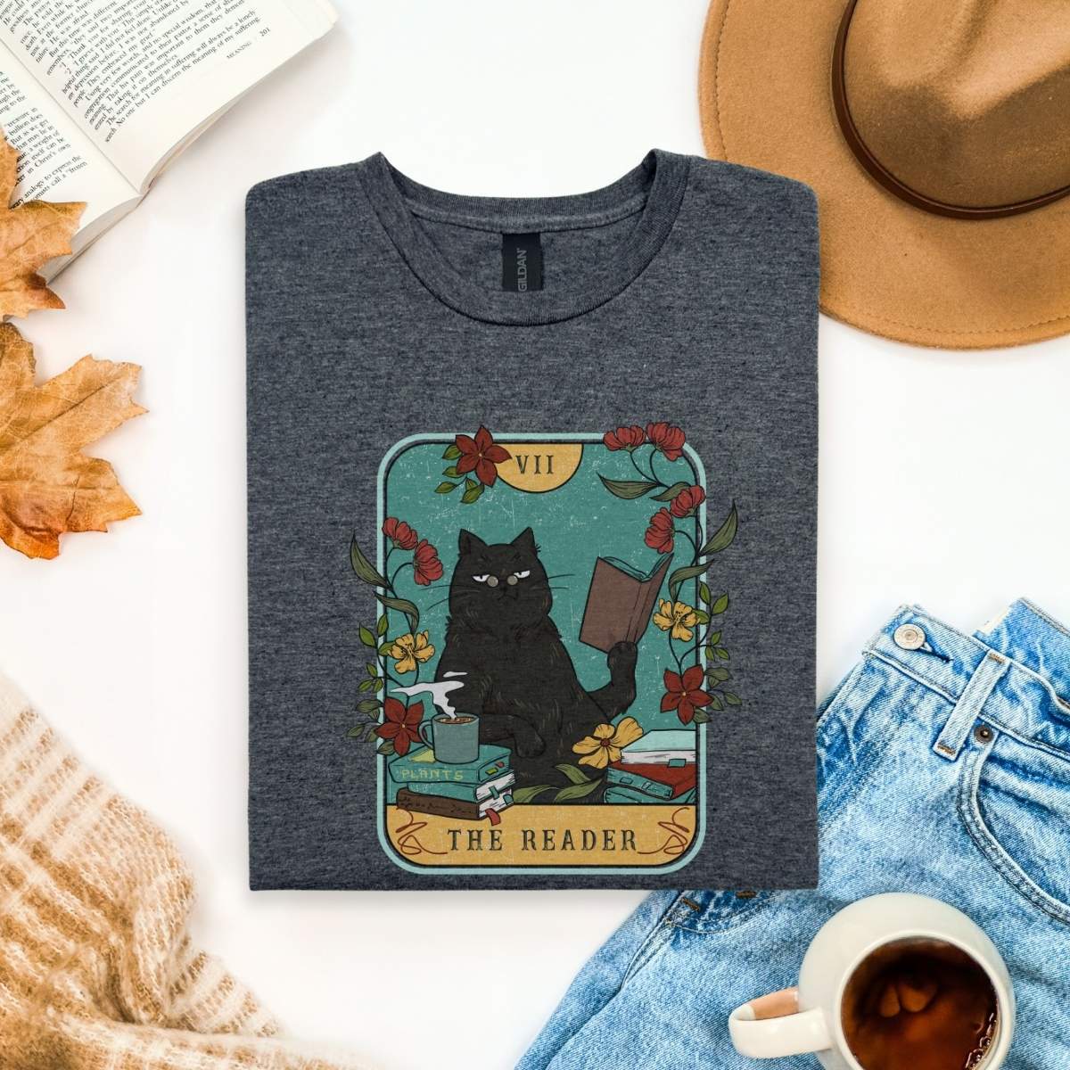 Cat Book Lover Shirt | Bookish Tarot Soft 100% Cotton Tee