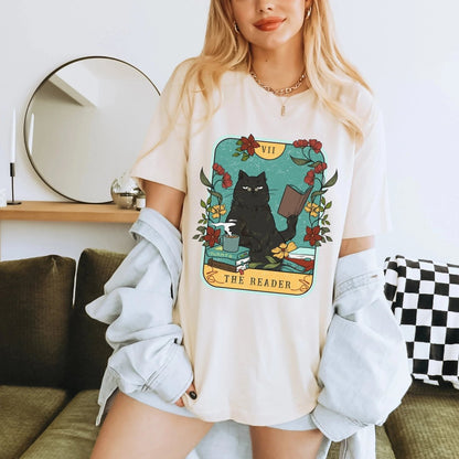 Cat Book Lover Shirt | Bookish Tarot Soft 100% Cotton Tee