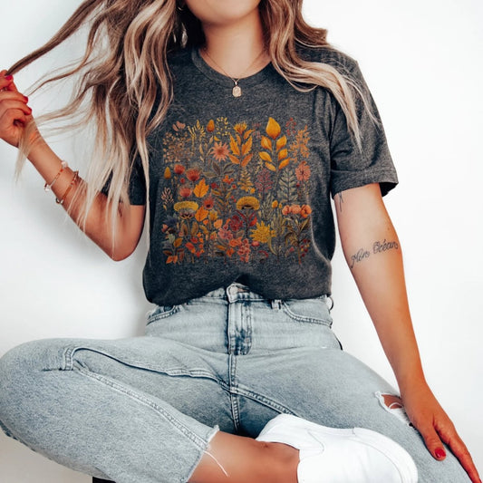 Cottagecore Autumn Shirt | Floral Fall Soft 100% Cotton Tee