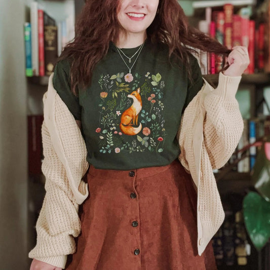 Fox Folk Art Shirt | Cottagecore Soft 100% Cotton Tee