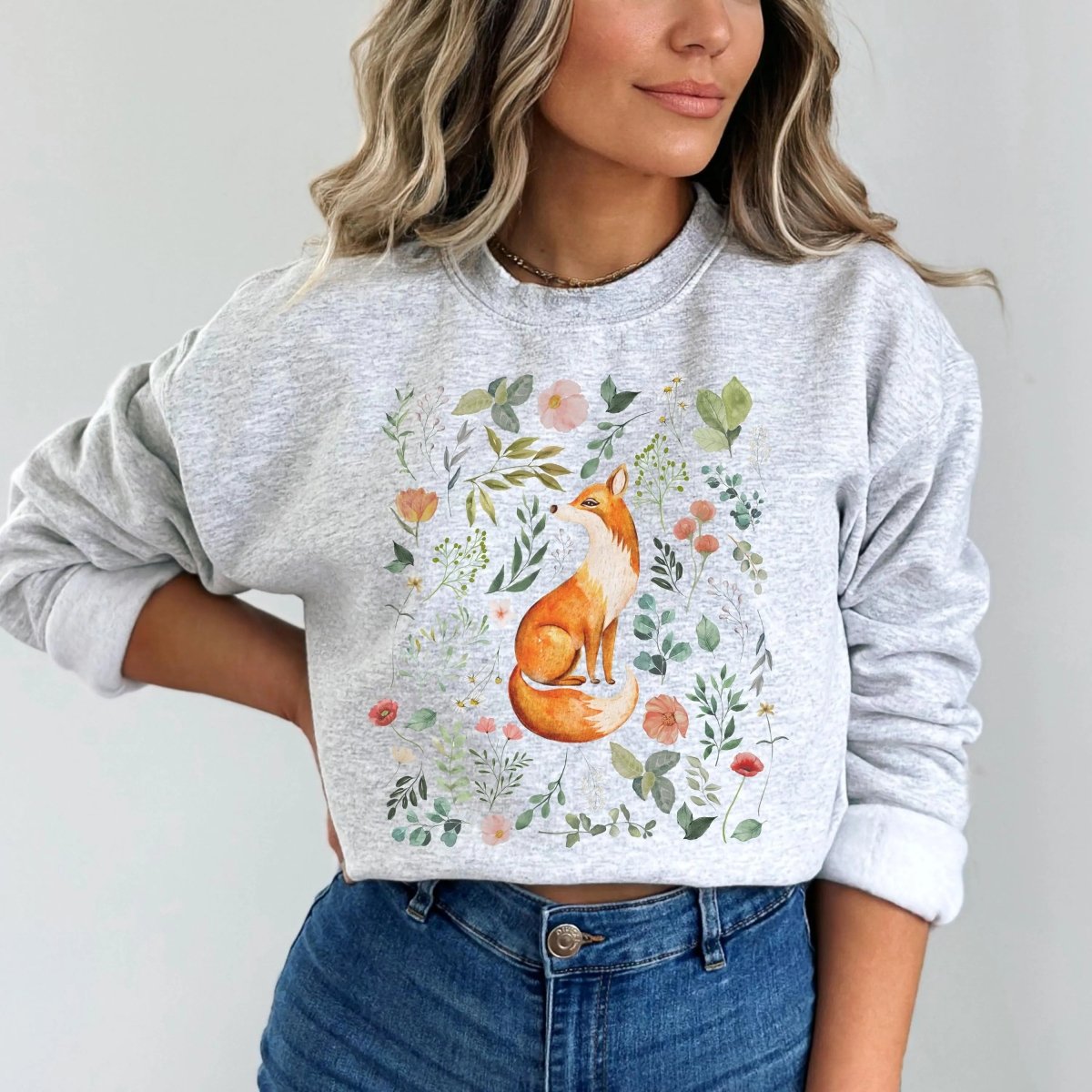 Fox Folk Art Sweatshirt | Cottagecore Cotton Blend Crewneck