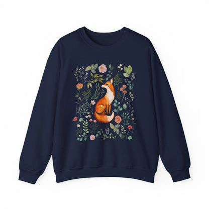 Fox Folk Art Sweatshirt | Cottagecore Cotton Blend Crewneck