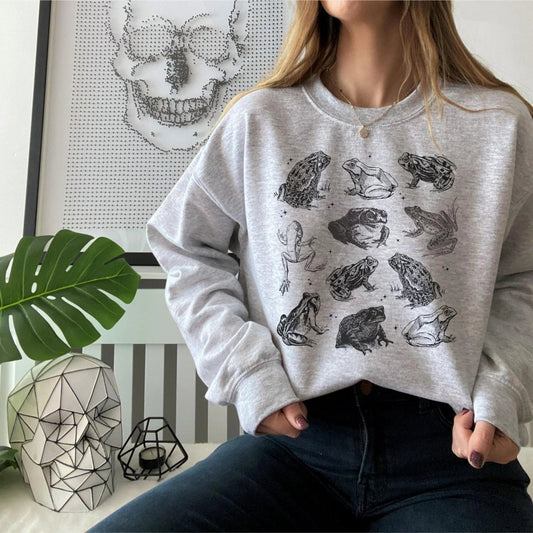 Frog Goblincore Sweatshirt | Cottagecore Cotton Blend Crewneck