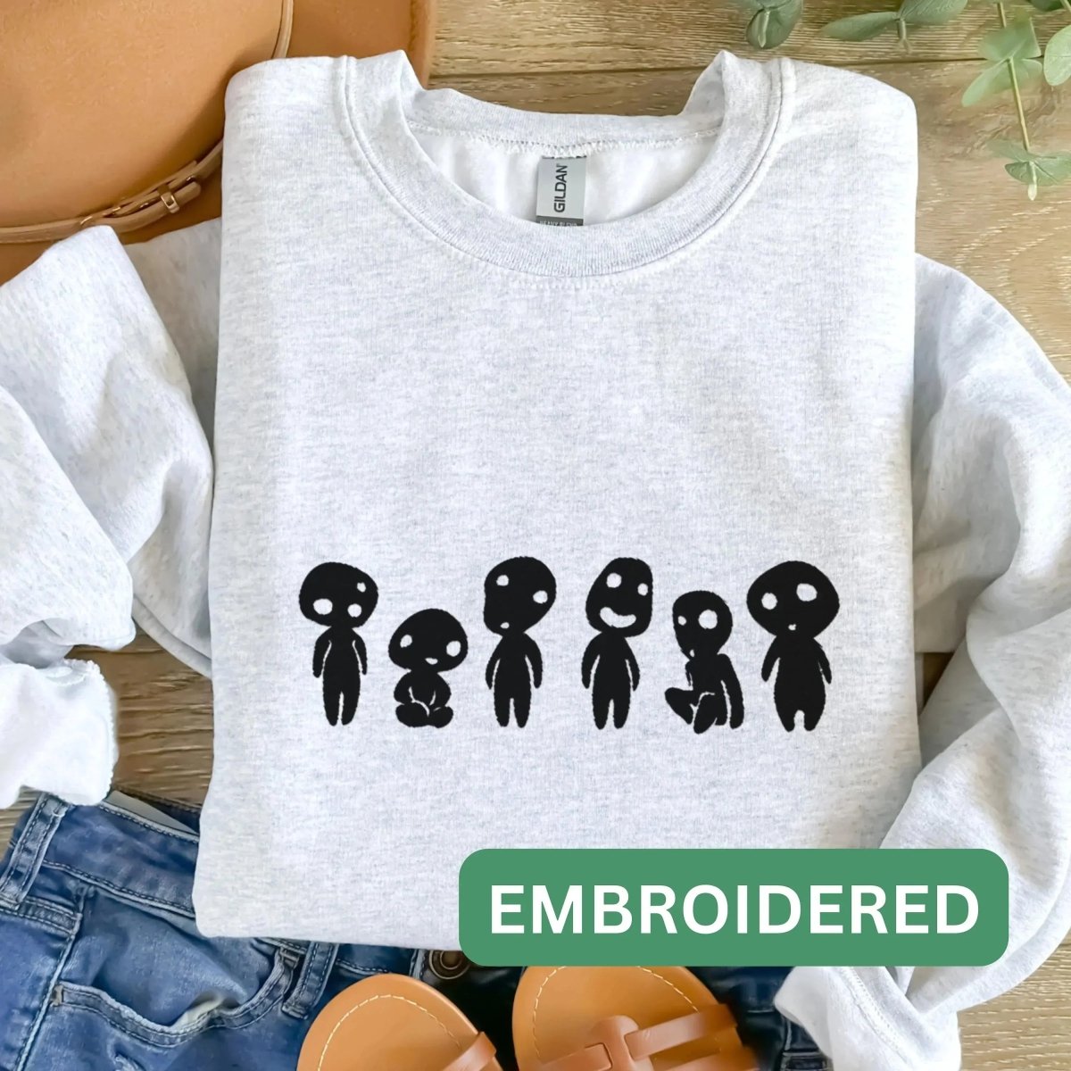 Japanese Tree Spirit Sweatshirt | Embroidered Cotton Blend Crewneck