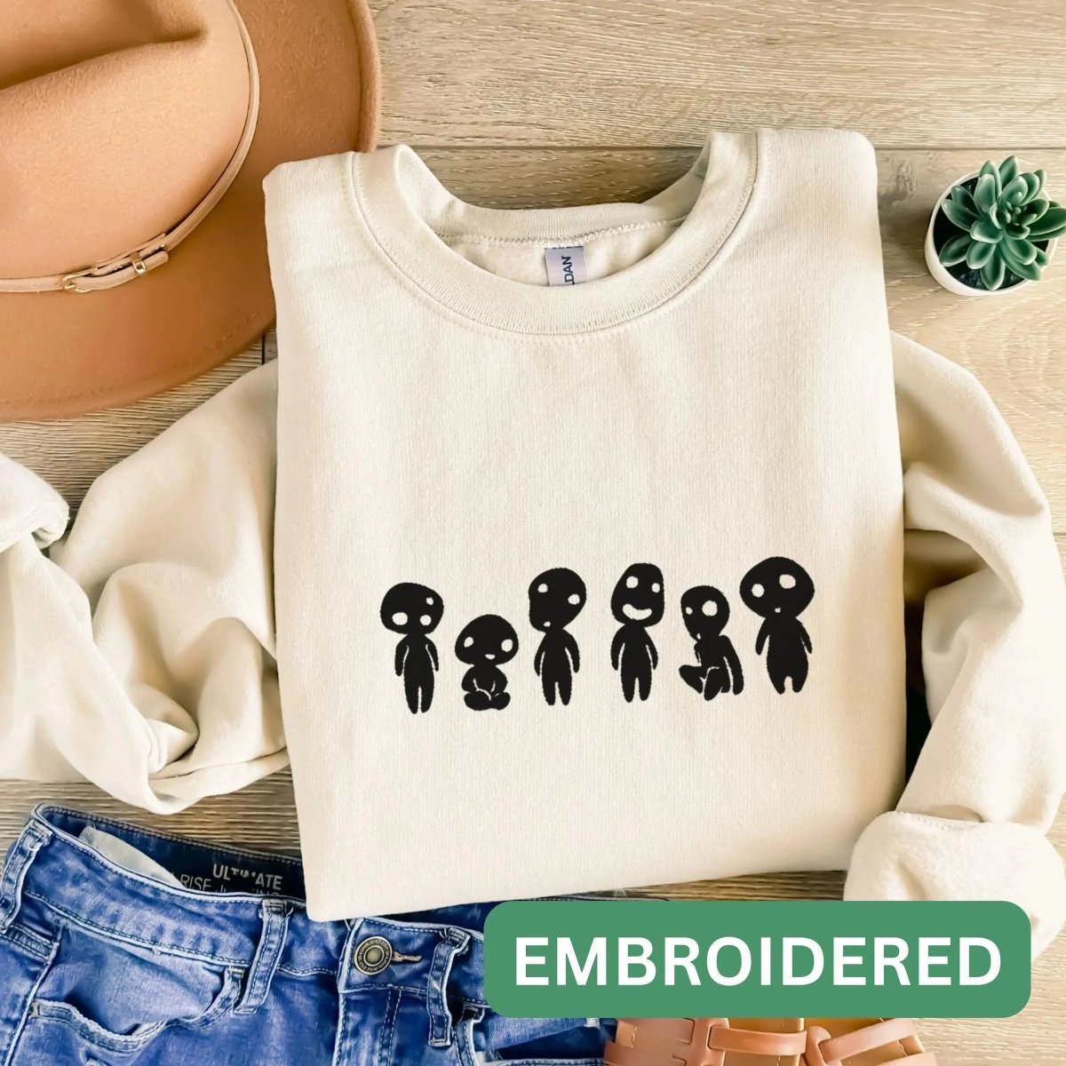 Japanese Tree Spirit Sweatshirt | Embroidered Cotton Blend Crewneck