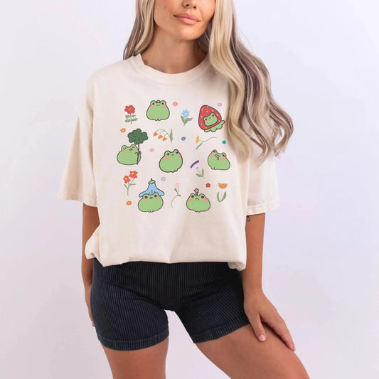 Kawaii Anime Frog Shirt | Cute Cottagecore Soft 100% Cotton Tee