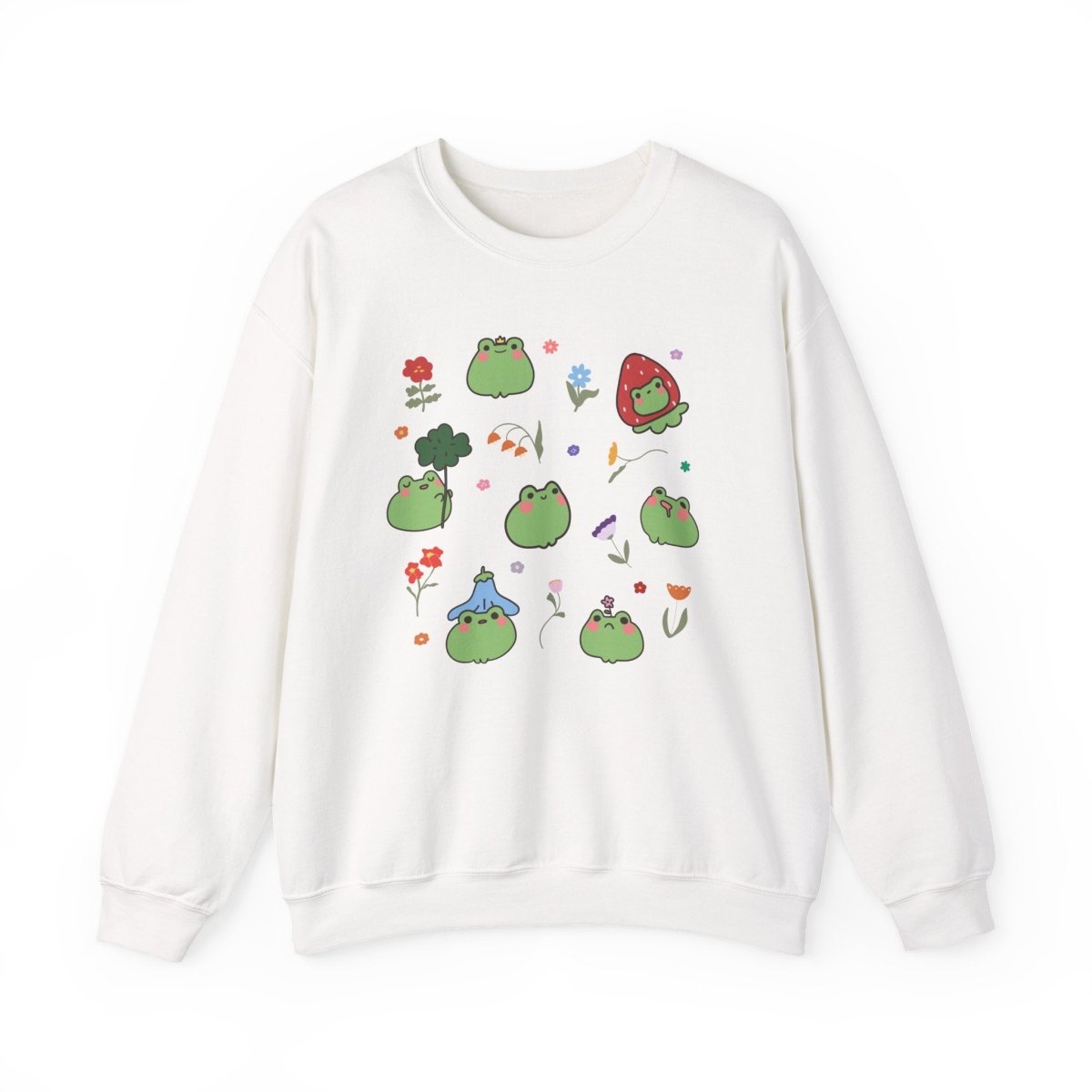 Kawaii Anime Frog Sweatshirt | Cottagecore Cotton Blend Crewneck
