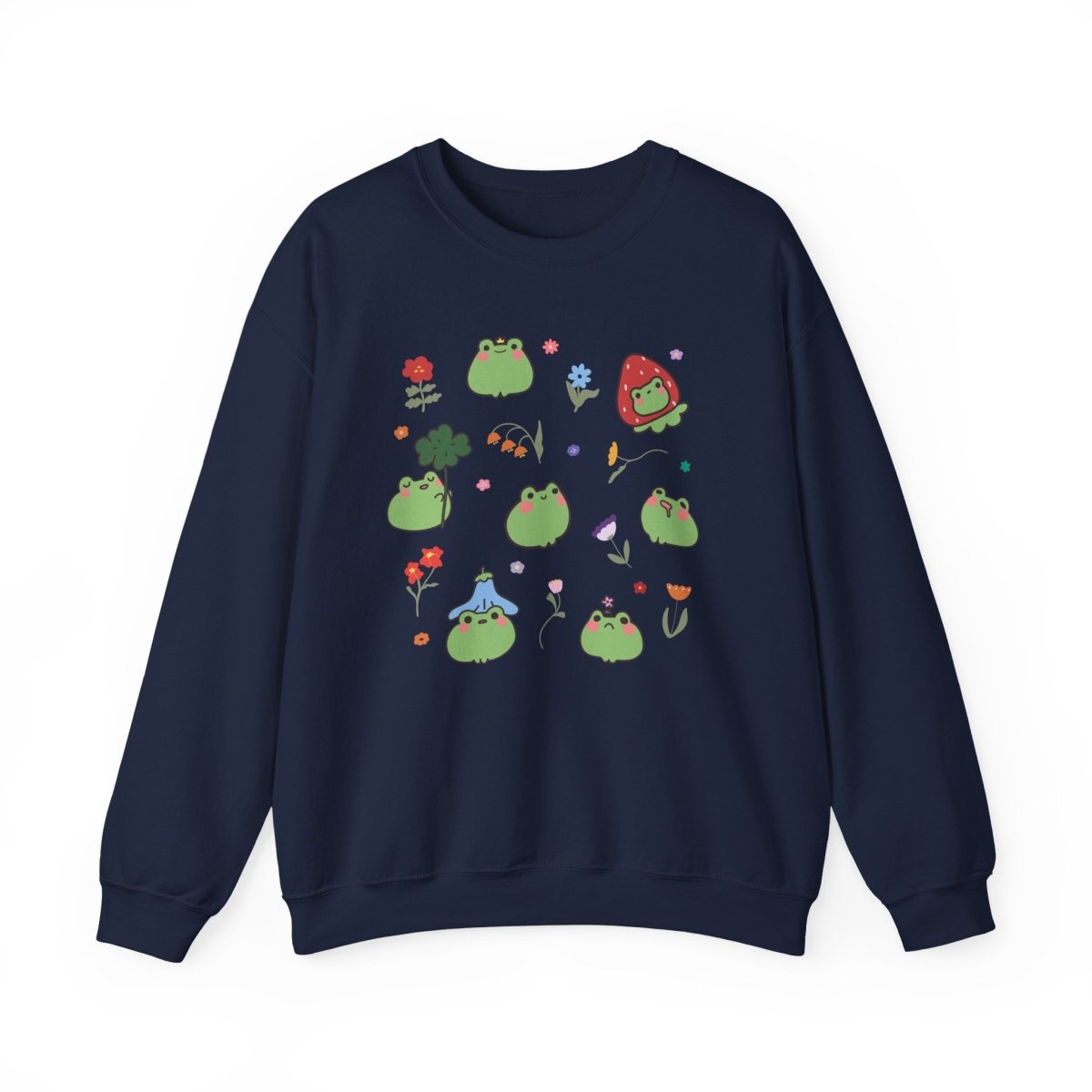 Kawaii Anime Frog Sweatshirt | Cottagecore Cotton Blend Crewneck