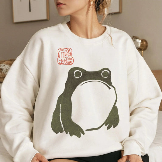 Matsumoto Hoji Frog Sweatshirt | Japanese Art Cotton Blend Crewneck