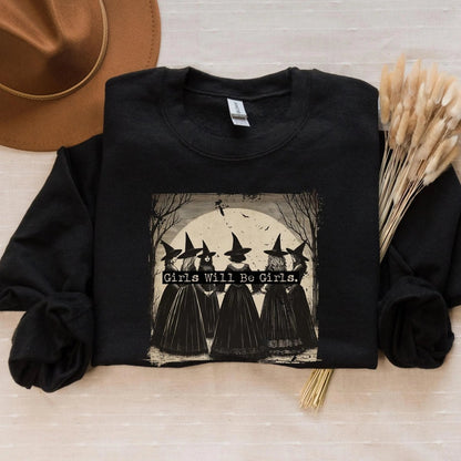 Witchy Girls Will Be Girls Sweatshirt | Feminist Cotton Blend Crewneck
