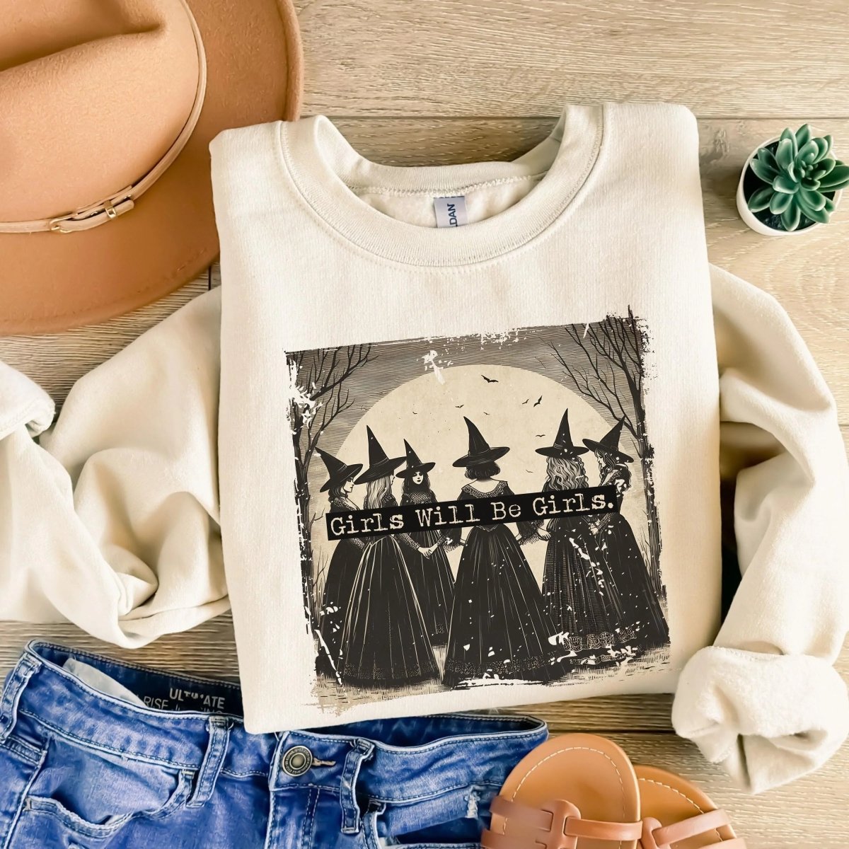Witchy Girls Will Be Girls Sweatshirt | Feminist Cotton Blend Crewneck