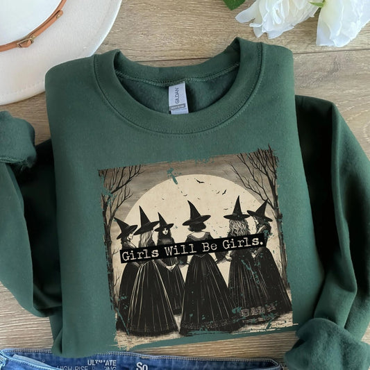 Witchy Girls Will Be Girls Sweatshirt | Feminist Cotton Blend Crewneck